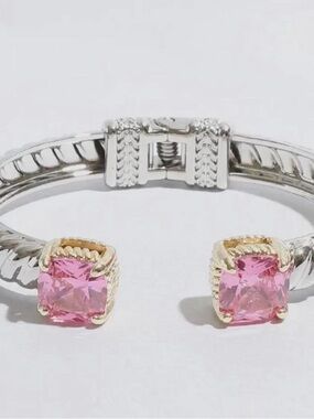 Open Cuff Bracelet with Pink Gemstone